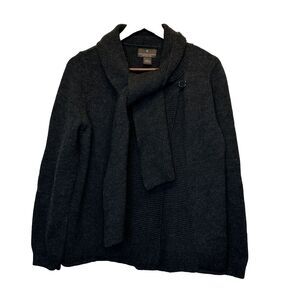 Fenn Wright Manson LARGE Merino Wool Sweater Gray Women's Cardigan Scarf Heavy